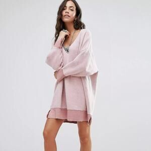 FREE PEOPLE All About It Fleece Sweater Dress Pink Small S